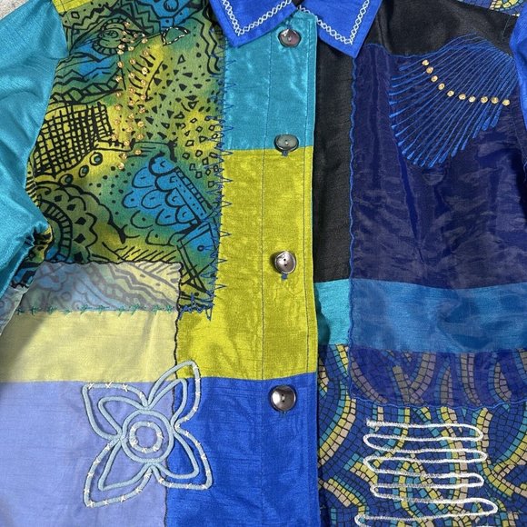 Marsh Landing Jacket Womens Medium Floral Embroidered Applique Patch Button up - Picture 8 of 15